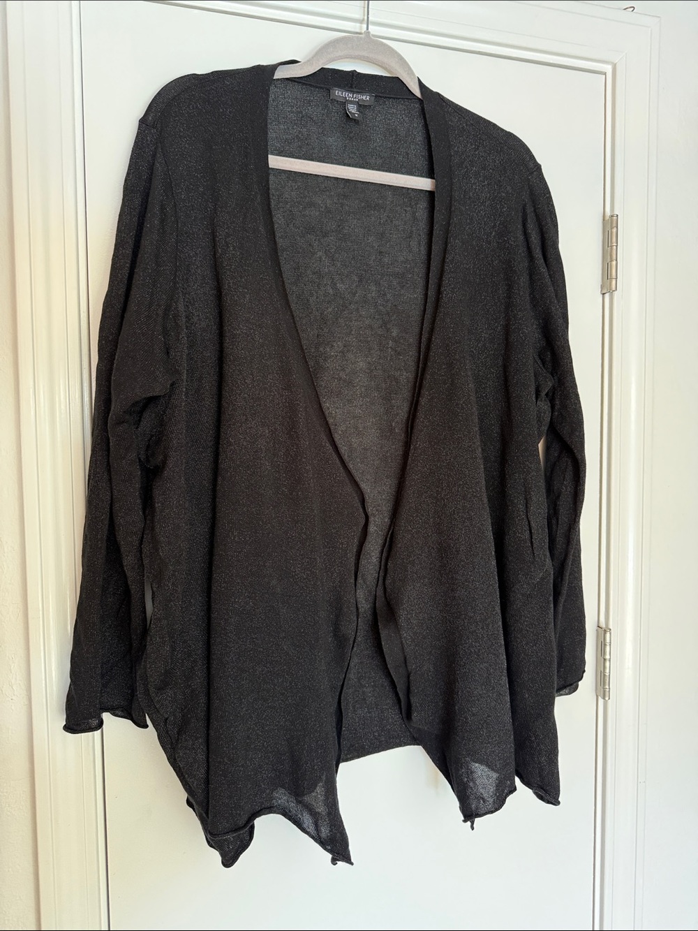Eileen Fisher Black Open-Front Draped Cardigan